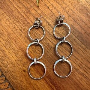 Sterling Silver Artisan made Triple Hoop Drop Earrings
